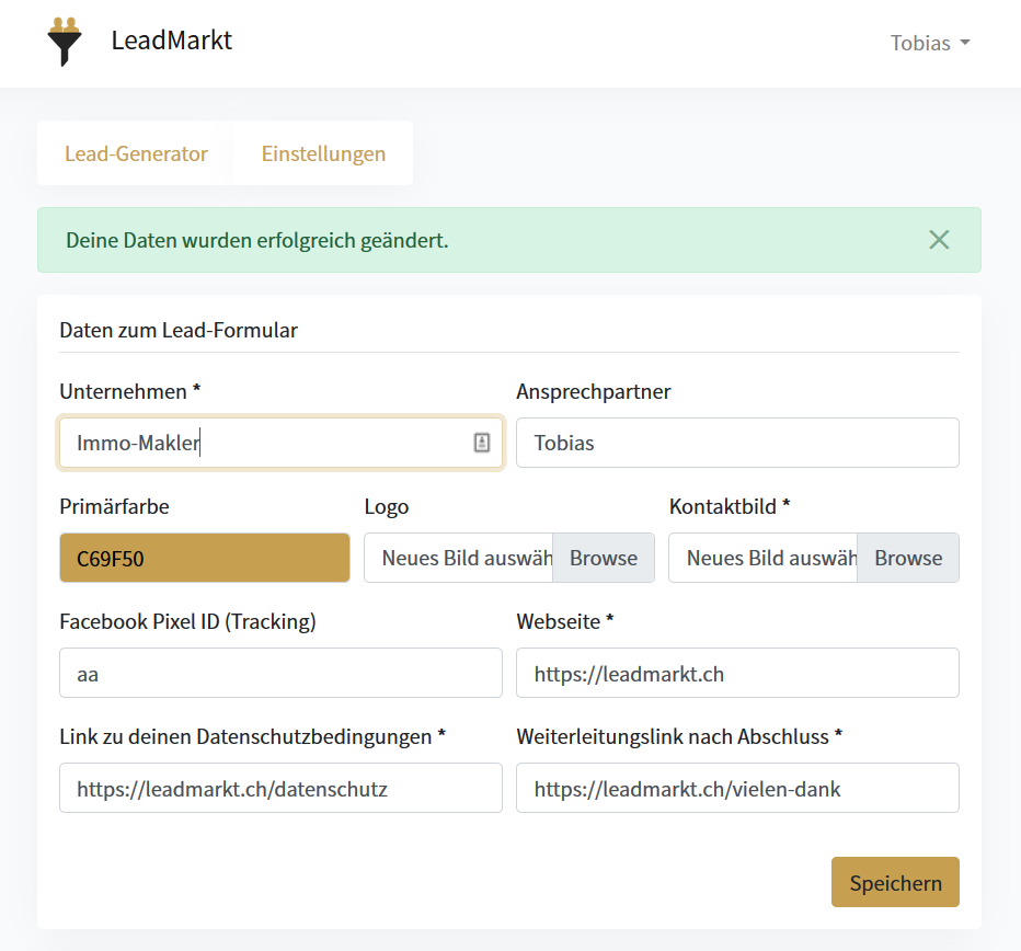 Bild aus LeadMarket.ch Kontrollzentrum